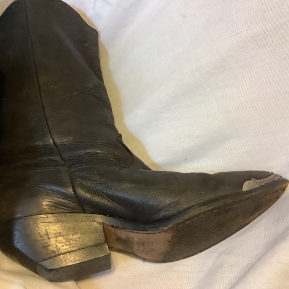 Vintage size 8 Western style black leather fringe cowboy boots made in USA - Picture 12 of 16